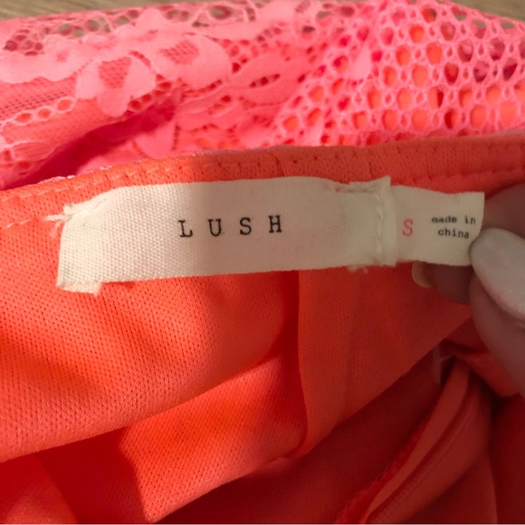 Lush 2 PC Set Coral-Pink Lace Crop Top and Skirt (New)-Size S/M - Picture 8 of 14